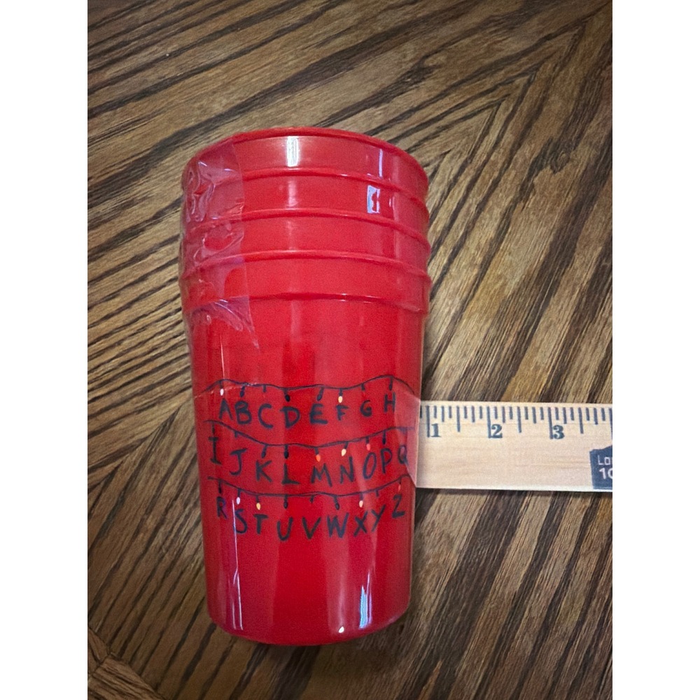 Stranger Things Red Plastic Party Cups Set of 4 Alphabet Wall Christmas Lights